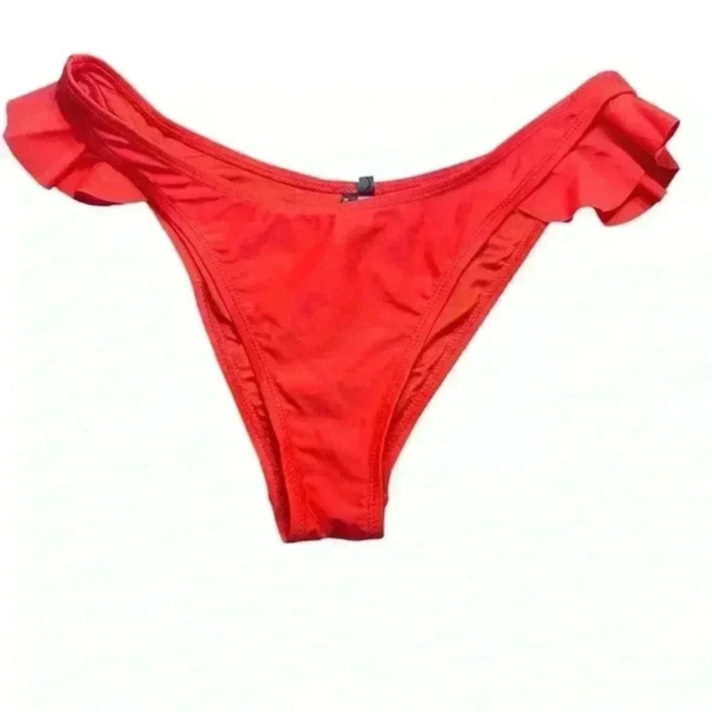 Kendall‎ + Kylie Red Ruffle Bikini Bottom, Size L, Cheeky Cut, NWT Swimwear